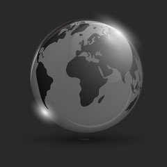 Glowing globe on black background. Isolated object. Space background. Scope. Creeping globe with the world map
