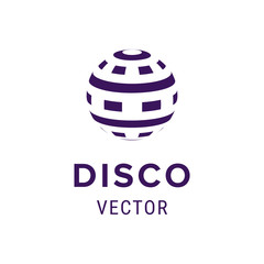 Creative logo design. Template label with disco ball isolated. Modern label symbol.