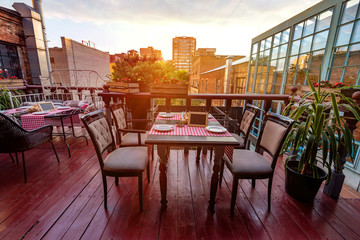 Served restaurant table on balcony