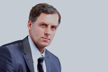 Portrait of happy smiling business man, isolated on white background.