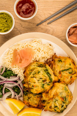 Vegetable Deep Fried Japanese Style Tempura With Rice and Salad