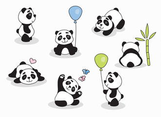 Panda cartoon character in various expression for invitations, parties and surprises