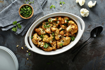Roasted cauliflower with pine nuts and parsley