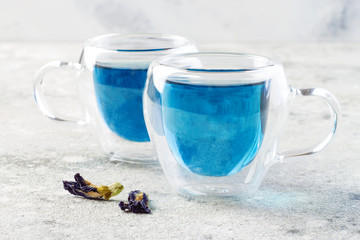 Butterfly pea flower blue tea. Healthy detox herbal drink
