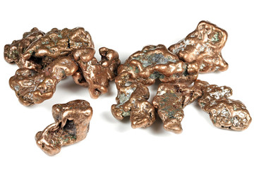 native copper nuggets from Keweenaw, Michigan/ USA isolated on white background