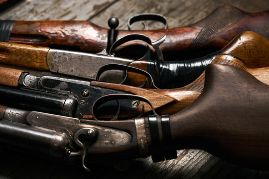 Different types of ancient hunting shotguns