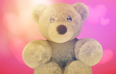 teddy bear with hearts 3d rendering background bright light