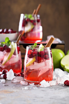 Cold winter cocktail with cranberry and apple
