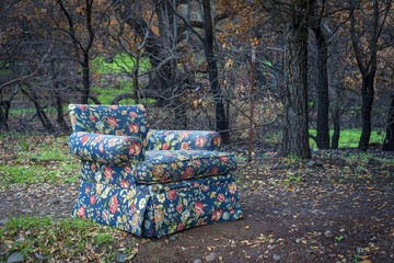 Abandoned floral fabric chair