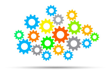 Color gears and cog wheel on a white