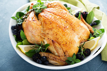 Roasted chicken for holiday or sunday dinner