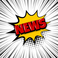 news, sms, message Comic text speech bubble balloon. Pop art style wow banner message. Comics book font sound phrase template. Halftone strip vector illustration funny colored design.