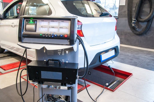 car diagnostic / exhaust gas measurement at a diagnostic station in a passenger car
