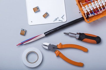 Equipment for the installation of an electrical switch.Repair concept.