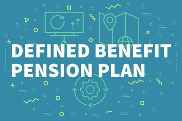 Conceptual business illustration with the words defined benefit pension plan - obrazy, fototapety, plakaty