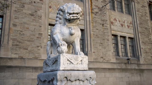 Guardian Lion at the Royal Ontario Museum tilt and tracking shot