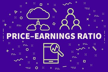 Conceptual business illustration with the words price–earnings ratio