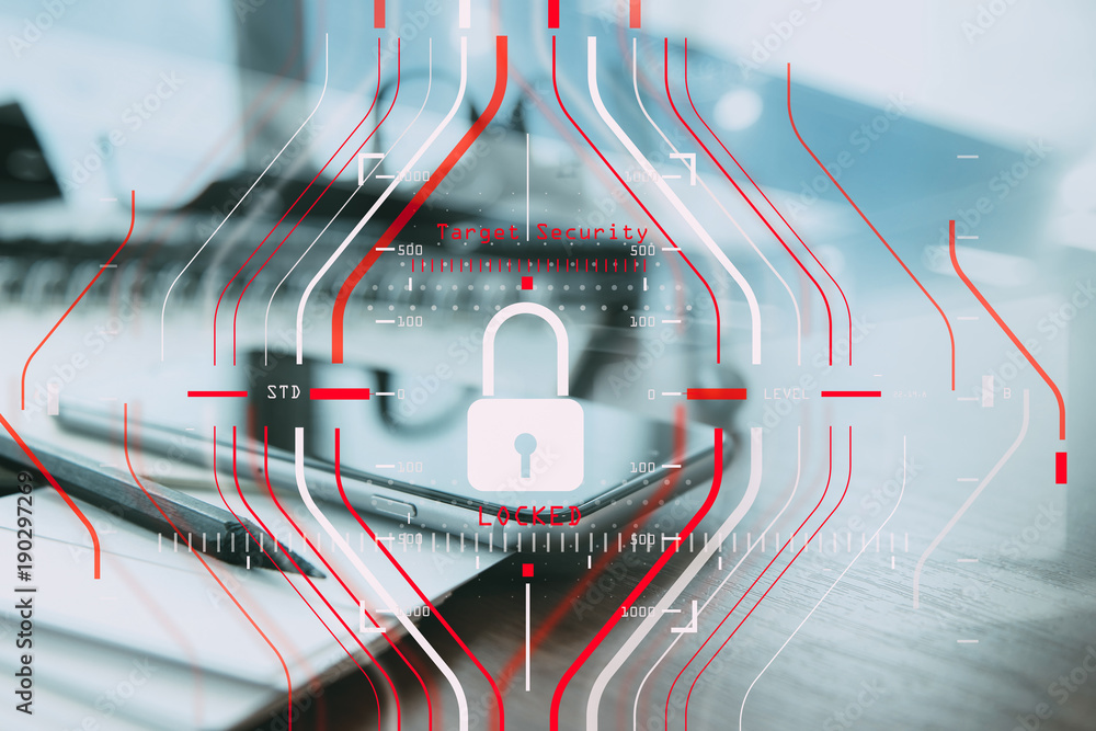 Poster general data protection regulation (gdpr) and security concept.computer halogram target protection l