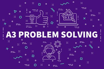 Conceptual business illustration with the words a3 problem solving