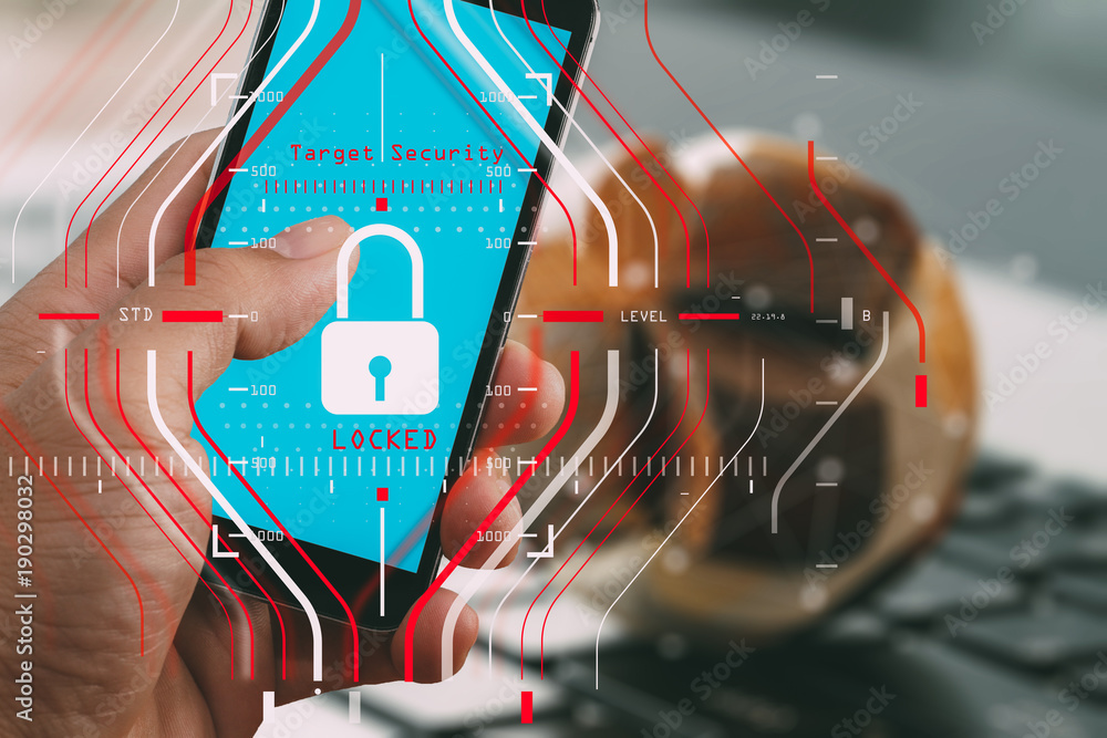 Poster general data protection regulation (gdpr) and security concept.computer halogram target protection l