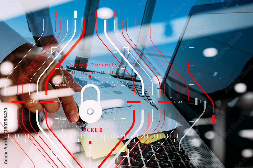 Poster general data protection regulation (gdpr) and security concept.computer halogram target protection l