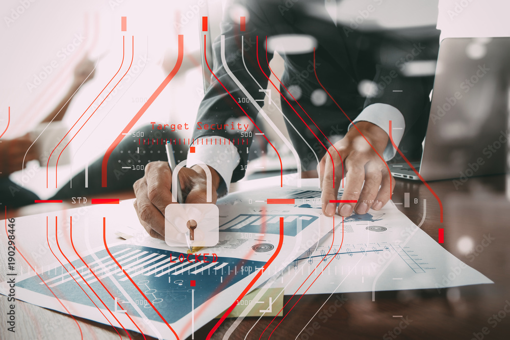 Poster general data protection regulation (gdpr) and security concept.computer halogram target protection l