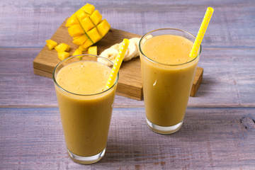 Mango banana milkshake with fruits