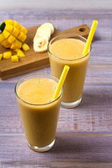 Mango banana milkshake with fruits