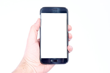 hand holding smartphone - blank screen