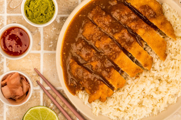 Japanese Style Breaded Chicken Katsu Curry With Boiled Sushi Rice