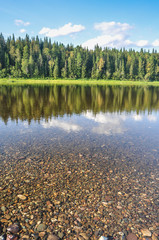 Virgin Komi forests, picturesque banks of the river Shchugor.