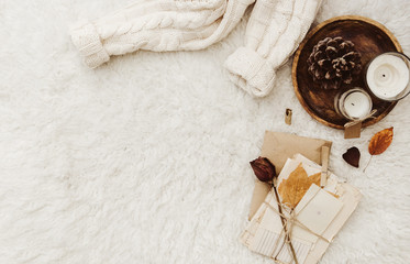 Winter cozy composition with copy space