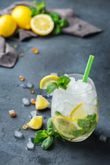 Cold alcohol mojito cocktail, long drink beverage, lemonade