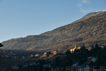 Vineyards above Sondrio an Italian town and comune located in the heart of the wine-producing...