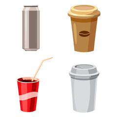 Fast drinks icon set, cartoon style