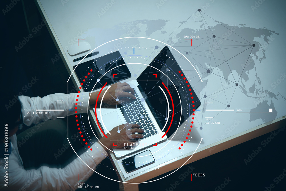 Poster concept of target focus digital diagram,graph interfaces,virtual ui screen,connections netwoork.hips