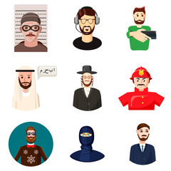 Man avatar icon set, cartoon style