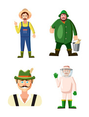 Farmer icon set, cartoon style
