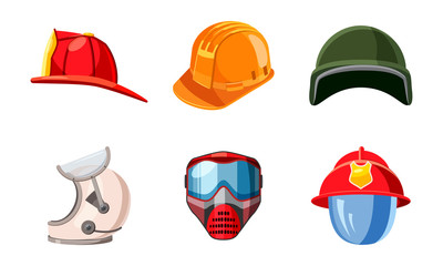 Helmet icon set, cartoon style