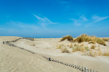 Nice white sand beach at Le Grau du Roi,  France's Languedoc coast, is known as Plage de l'Espiguette near Port Camargue