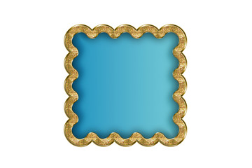 Joya cuadrada con marco dorado y piedra azul.