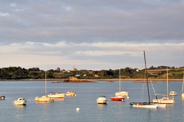 Paysage de la côte bretonne , Plougrescant vu depuis Buguélès