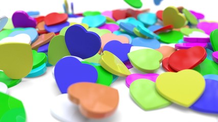 The bush background with different colored hearts, 3d rendering