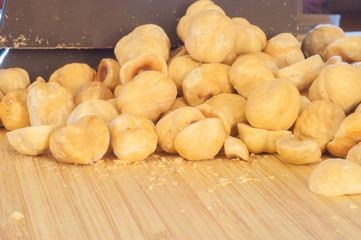 macro detail of hazelnuts and chocolate