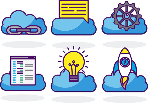 Blue And Yellow Cloud Technology Startup Web Icons Set