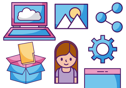 Blue and Pink Technology Digital Cloud Computing Icon Set