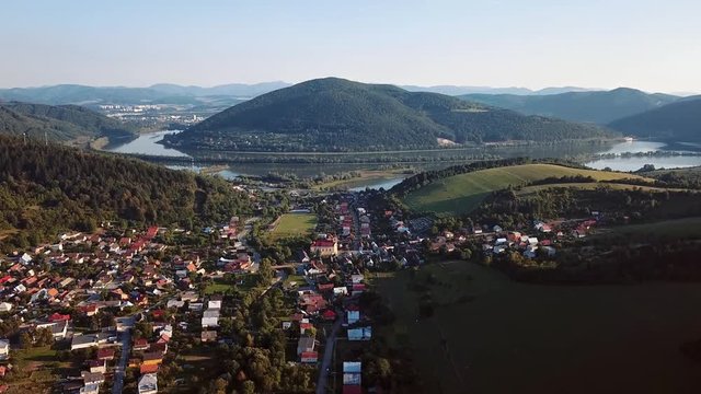 Takeoff time lapese over Vag river meander, near Nimnica spa village, Slovakia