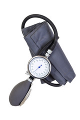 Manual blood pressure sphygmomanometer isolated on white background