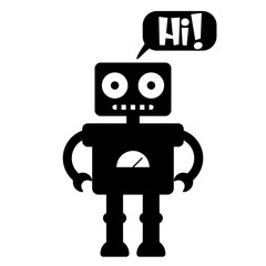 Vector illustration of a toy robot silhouette with text HI!