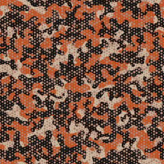 Urban camouflage seamless pattern. Abstract military hexagon style. Camouflage seamless pattern for army, navy, hunting, fashion cloth textile. Colorful modern soldier style. Vector honeycomb texture.